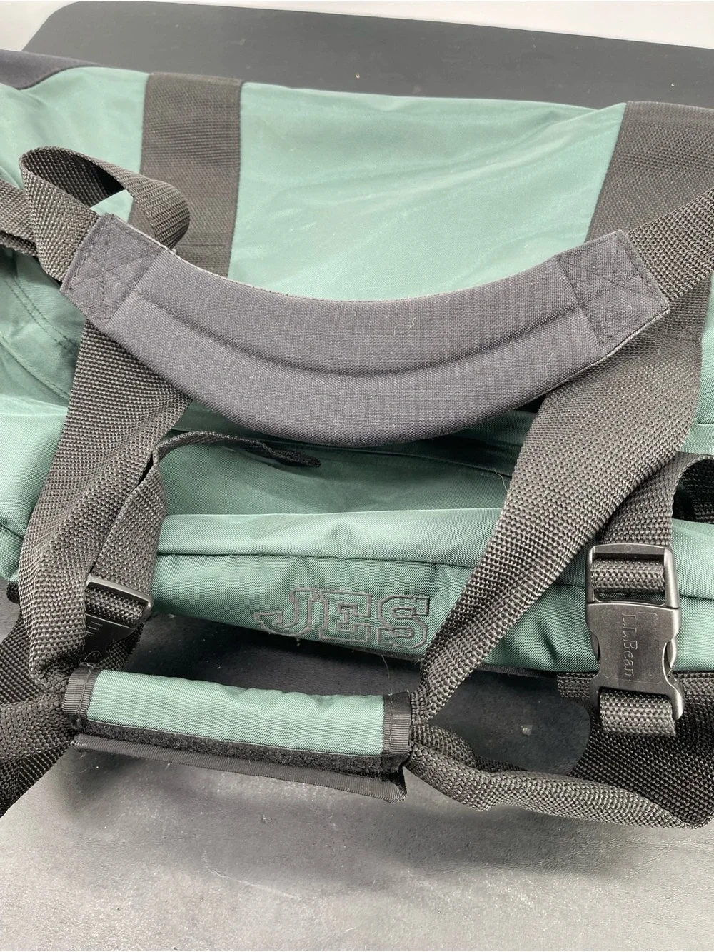 Vintage L.L. Bean Forest Rolling Green Duffel, JES monogram Large